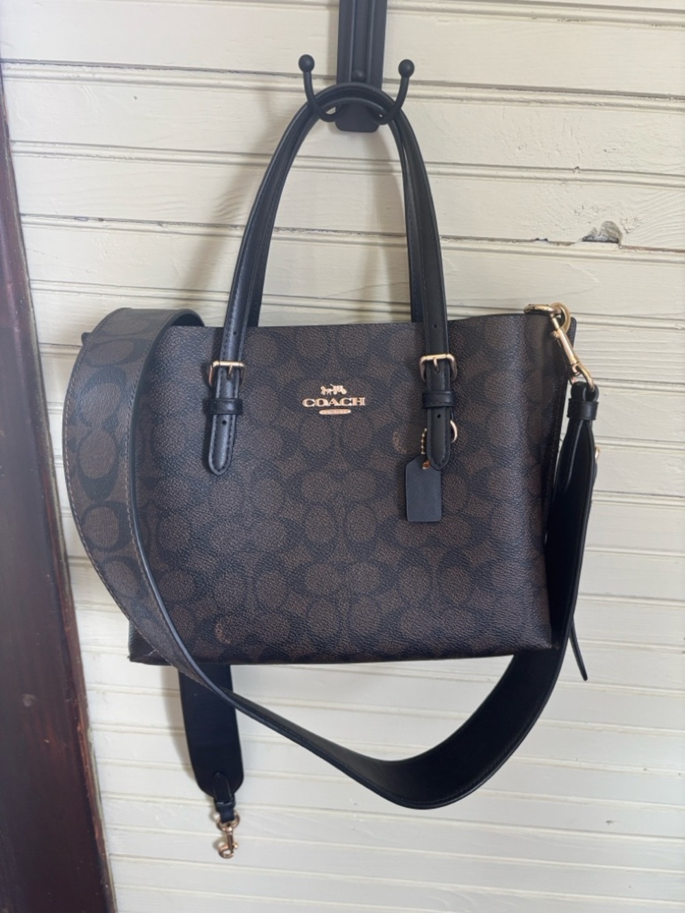 Coach Brown Signature Satchel with Black Trim and Gold Hardware